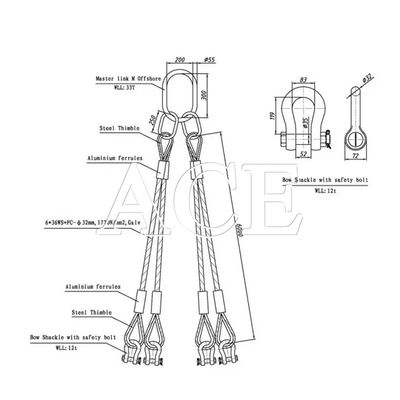 DNV 2.7-1 Sling de câble en acier standard à 5 pattes type œil de levage œil inversé pour la vente de conteneurs offshore
