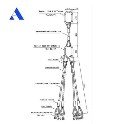 DNV 2.7-1 Sling de câble en acier standard à 5 pattes type œil de levage œil inversé pour la vente de conteneurs offshore