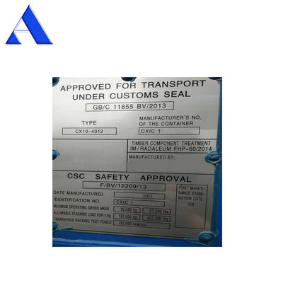 Plaque CSC en acier inoxydable pour les pièces de conteneurs de 20' et la prévention de la corrosion dans les conteneurs de transport ISO