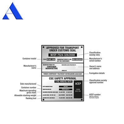 Plaque CSC en acier inoxydable pour les pièces de conteneurs de 20' et la prévention de la corrosion dans les conteneurs de transport ISO
