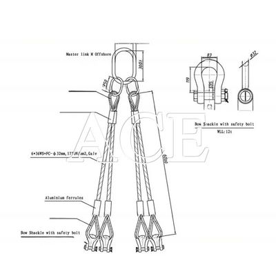 Type d'œil de levage œil plat DNV 2.7-1 Standard Sling de câble en acier inoxydable 4 ou 5 pattes pour conteneur offshore Orange